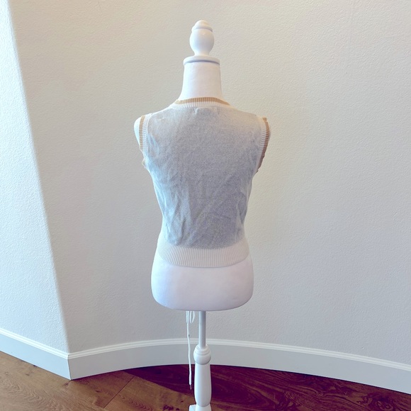 Social Scene Cropped Argyle Preppy Y2K Gray Sweater Vest with Hearts - Size M - Picture 2 of 4